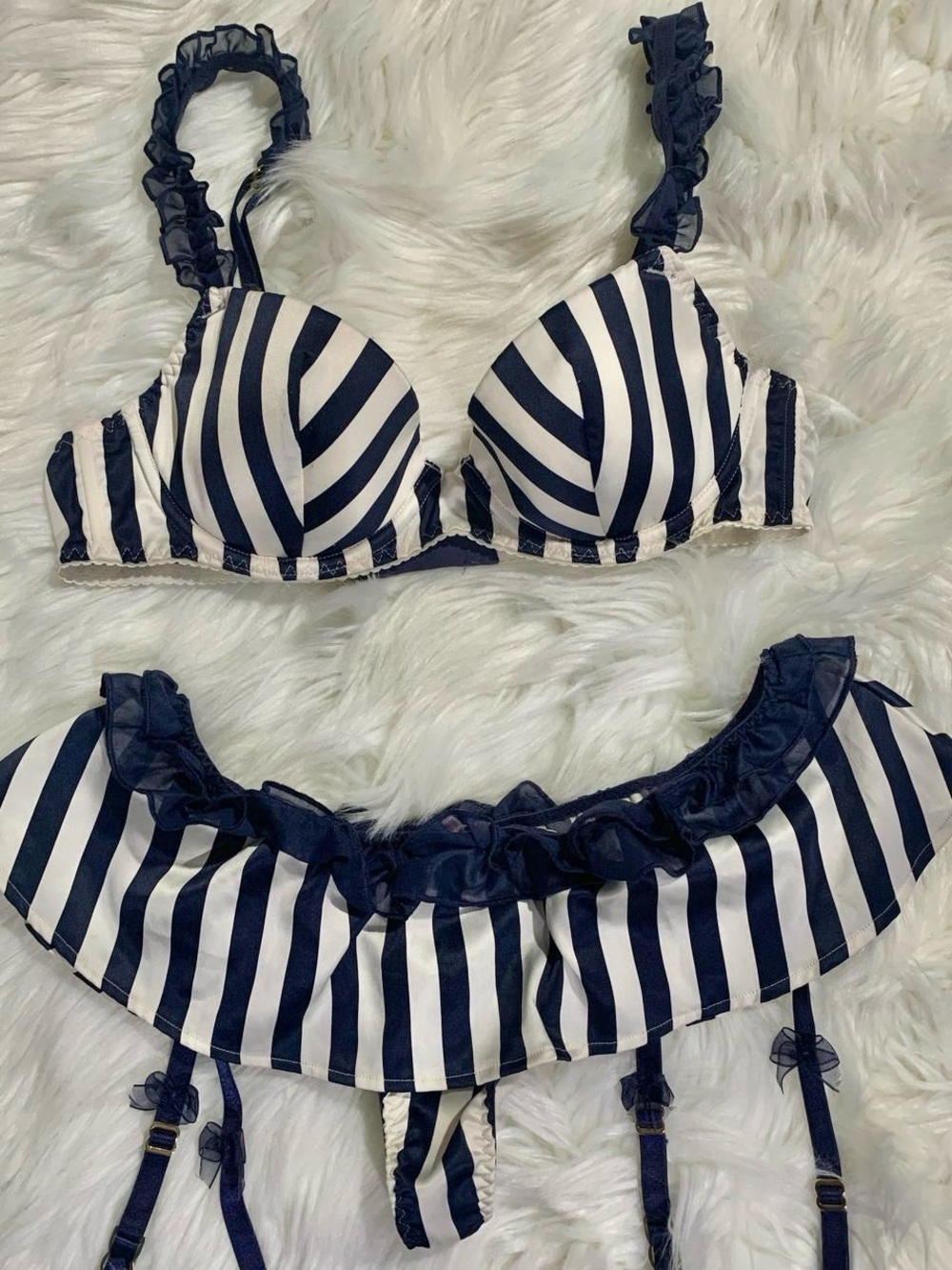 NWT  Victoria’s Secret Striped Navy and White Lingerie Set.